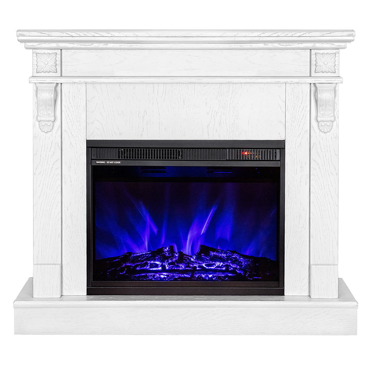 Camino Elettrico da Pavimento 90x100x30 cm Effetto Fiamma 1500W Solomon & Lorance Bianco