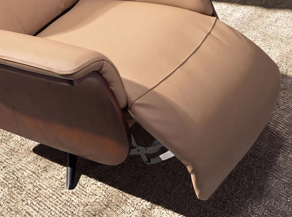 Poltrona relax girevole in pelle marrone