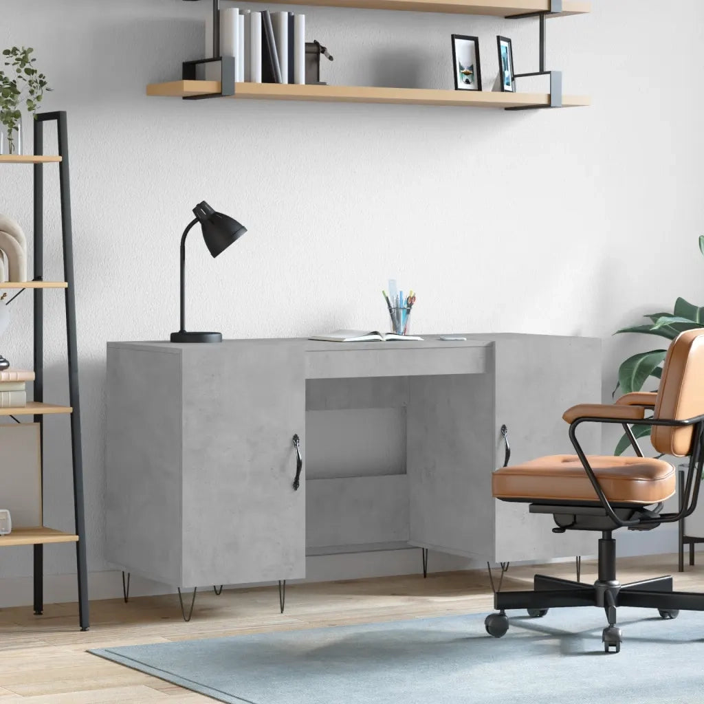Scrivania | Tavolo da Ufficio Grigio Cemento 140x50x75 cm in Legno Multistrato