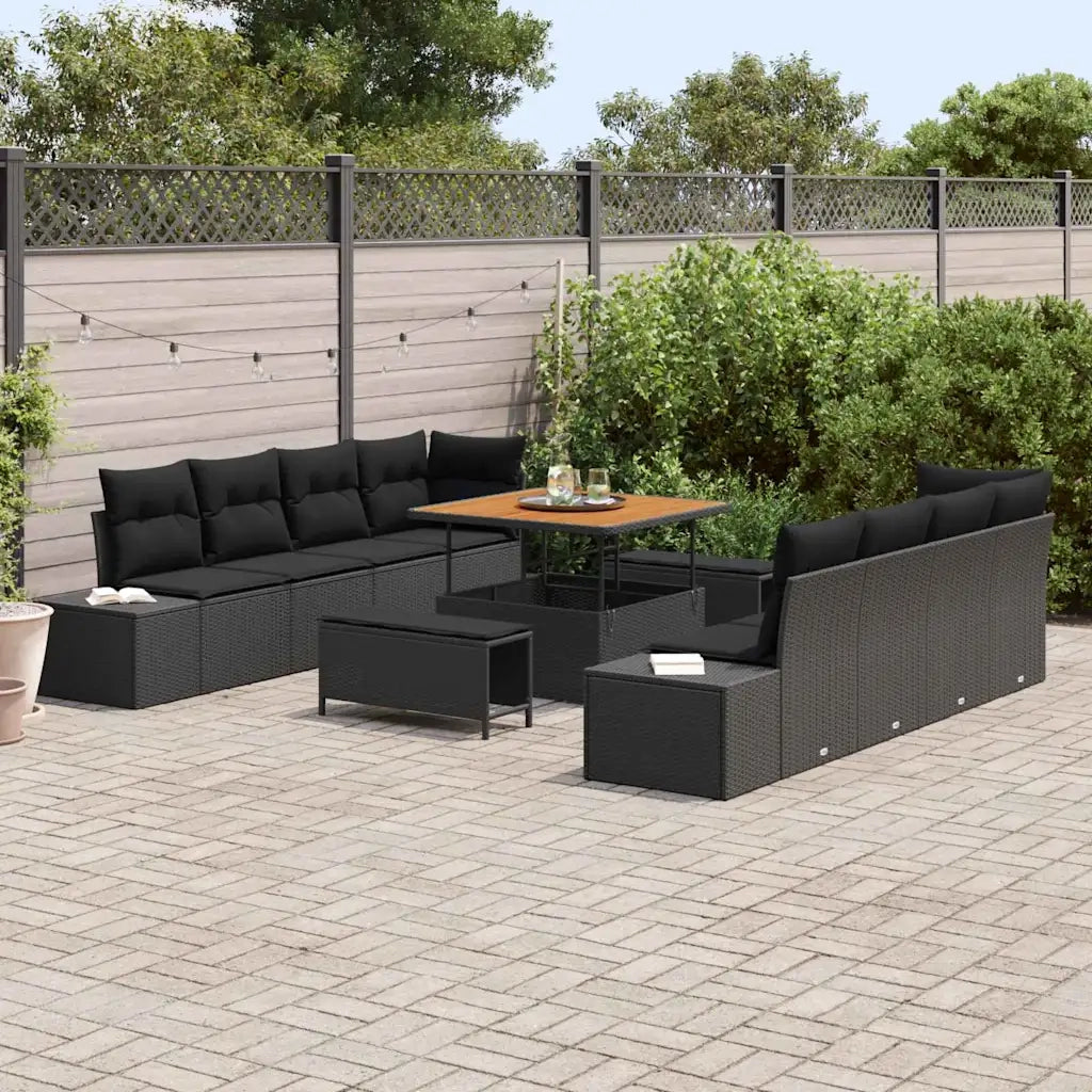 Set Divano da Giardino con cuscino 11 pcs Nero polyrattan