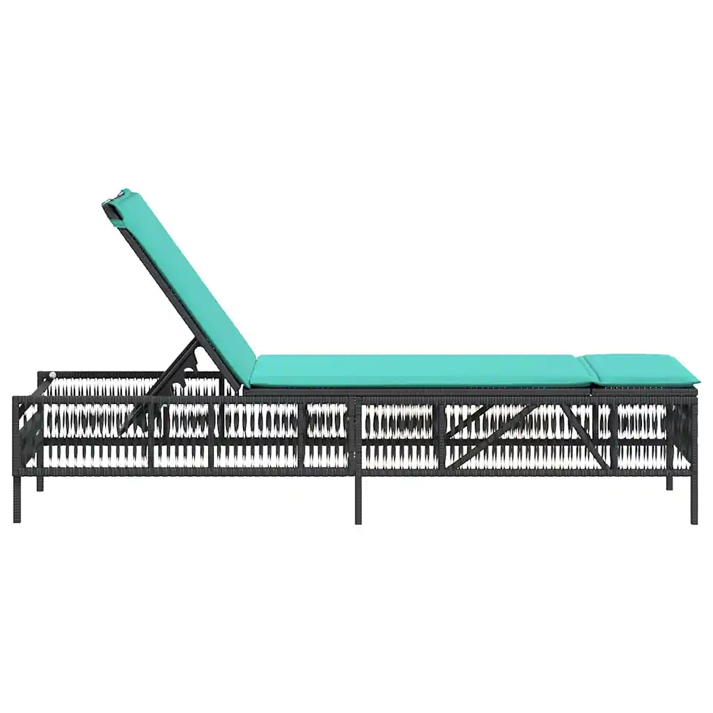 Lettino prendisole con Cuscino in Polyrattan Nero 4002745