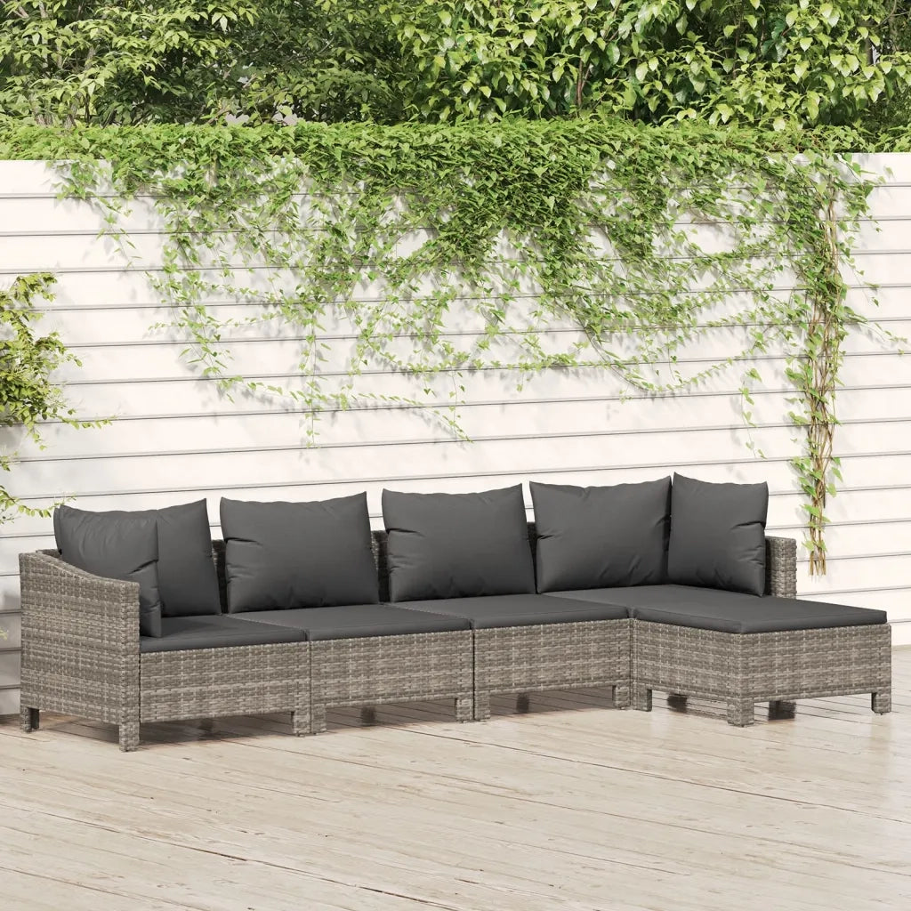 Set Divani da Giardino 5 pz | Set Salotto da Giardino con Cuscini in Polyrattan Grigio