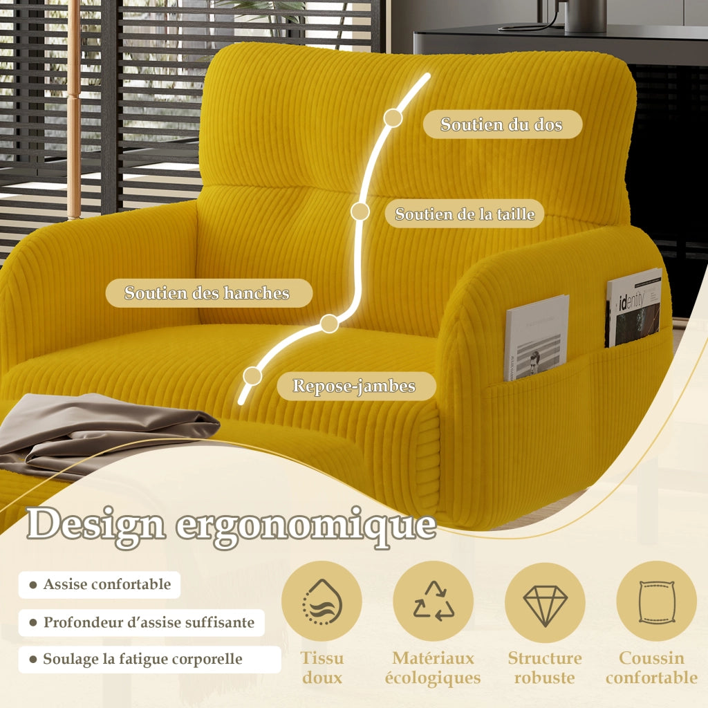 Poltrona con Tasca Laterale e Seduta Profonda; Schienale Ergonomico; in Velluto a Coste Giallo 67 × 75 × 79 cm