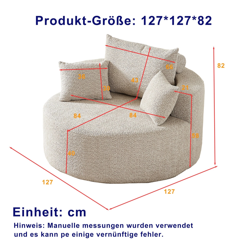 Fauteuil modulare in ciniglia senza montaggio con cuscino schienale cilindrico, morbido khaki 33 × 33 × 133 cm