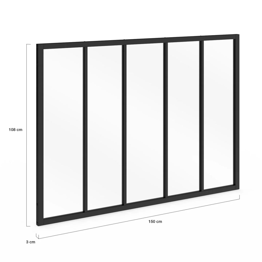 IDMarket - Baldacchino a 5 ante in metallo nero smaltato e vetro temperato L. 150 x H.108 cm