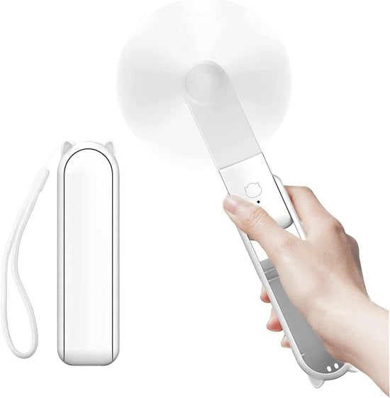 Ventilatore portatile, ventilatore 2 in 1 USB ricaricabile portatile con powerbank, formato di tasca per viaggi/estate/concerti, regalo per donne (Bianco)