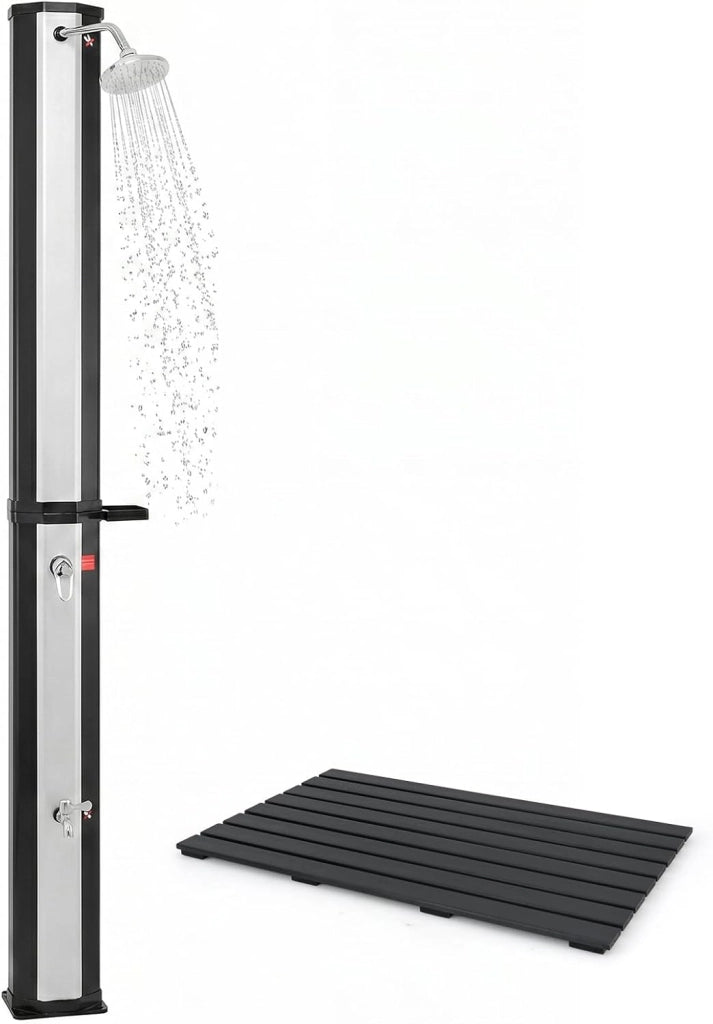 SOARS Doccia Solare da Giardino 60 L, 277 cm Doccia da Esterno con Copertura Protettiva, Soffione 360° e Rubinetto per Piedi, Max. 60 °C, per Piscina e Spiaggia