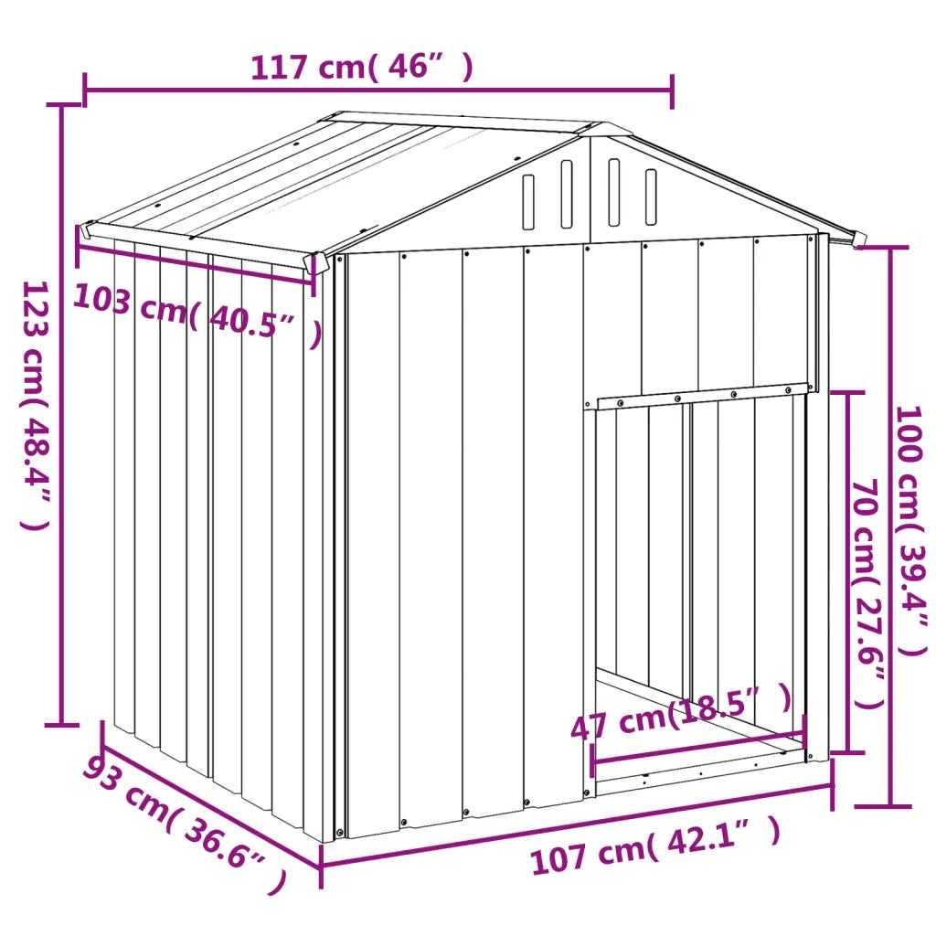 Casetta Cani con Tetto Antracite 117x103x123 cm Acciaio Zincato 172349