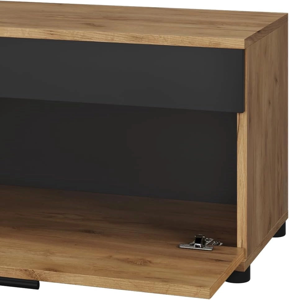 Mobiletto da soggiorno Berno, Quercia dorata/antracite, 70.8 x 38.9 cm con porta a battente, adatto per riporre libri e raccoglitori