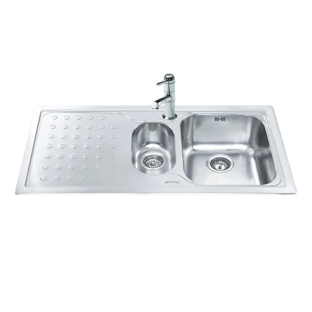Lavello incasso 2 vasche gocciolatoio sinistro 100x50 Smeg LV100S3 inox