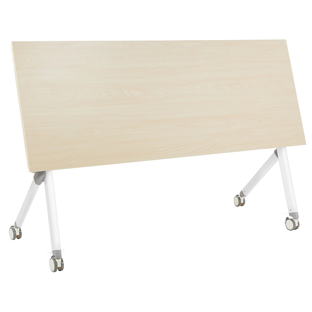 Scrivania rettangolare pieghevole con rotelle portatile con struttura in metallo bianco e nero 160 x 60 stile moderno