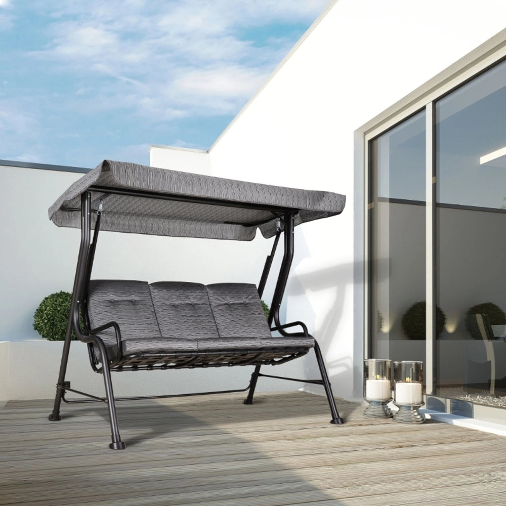ALTALENA DA GIARDINO 3 POSTI 200 x 120 x 170 cm Acciaio Nero Tettuccio regolabile
