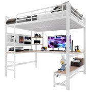 LETTO A CASTELLO 140 x 200 cm con scrivania, LED, USB-C, bianco