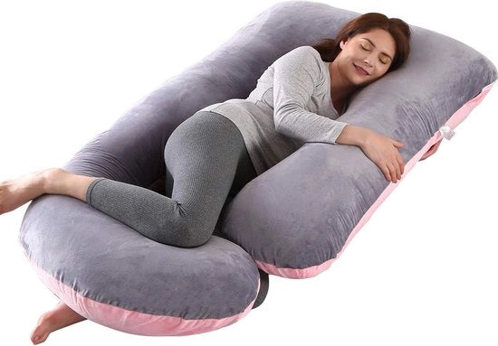 Cuscino per la gravidanza full-body con grande U a forma di cuscino di sostegno per la gravidanza - rosso e grigio velluto