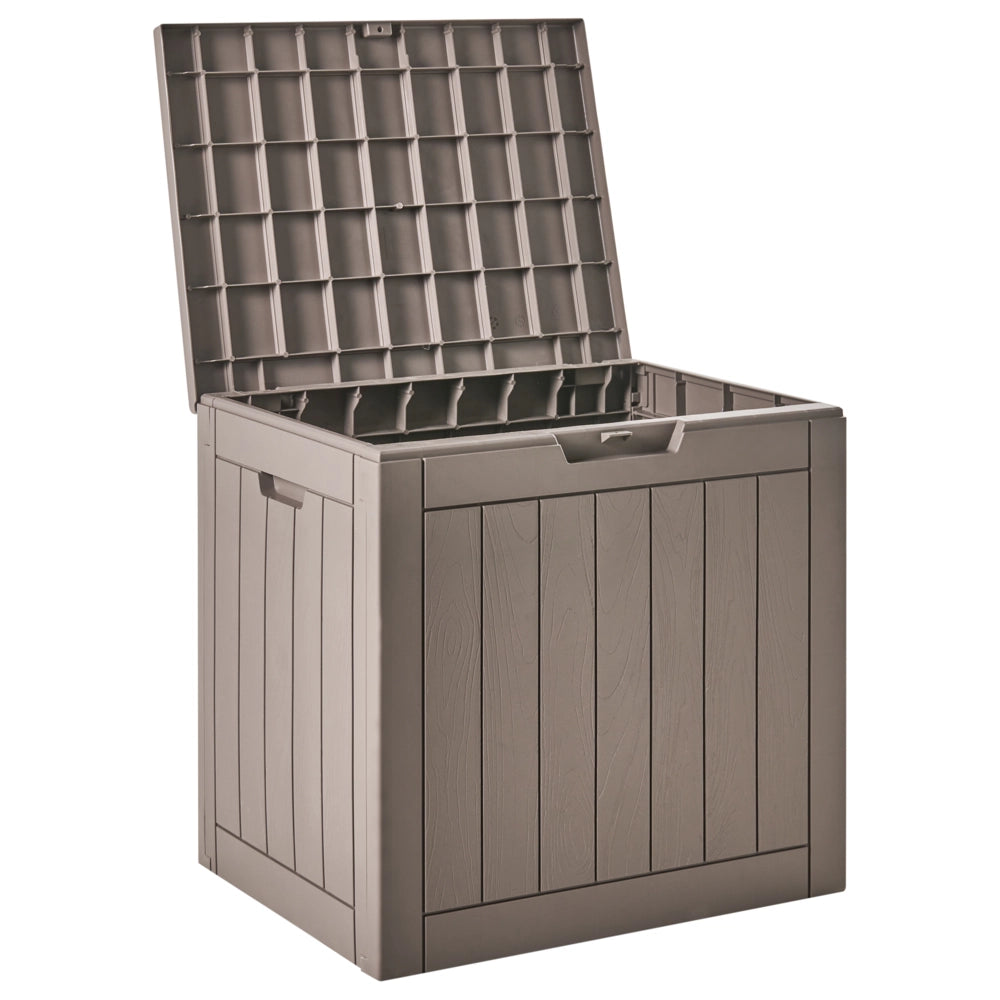 Panca da giardino in plastica marrone per esterni 116 x 60 cm con maniglie e rotelle Cassetta porta attrezzi da esterno