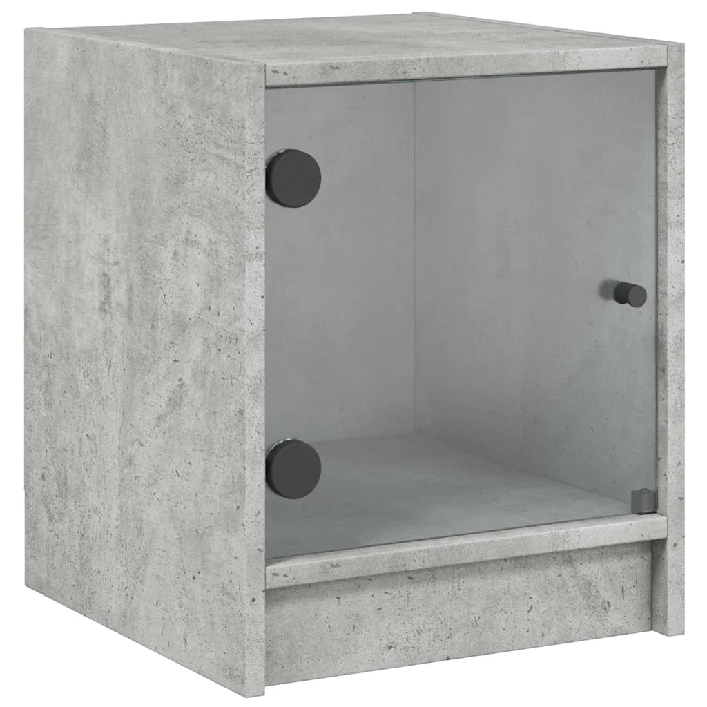 Set di 2 Comodini | Armadio da Notte | Mobiletto da notte con Ante in Vetro Grigio Cemento 35x37x42 cm