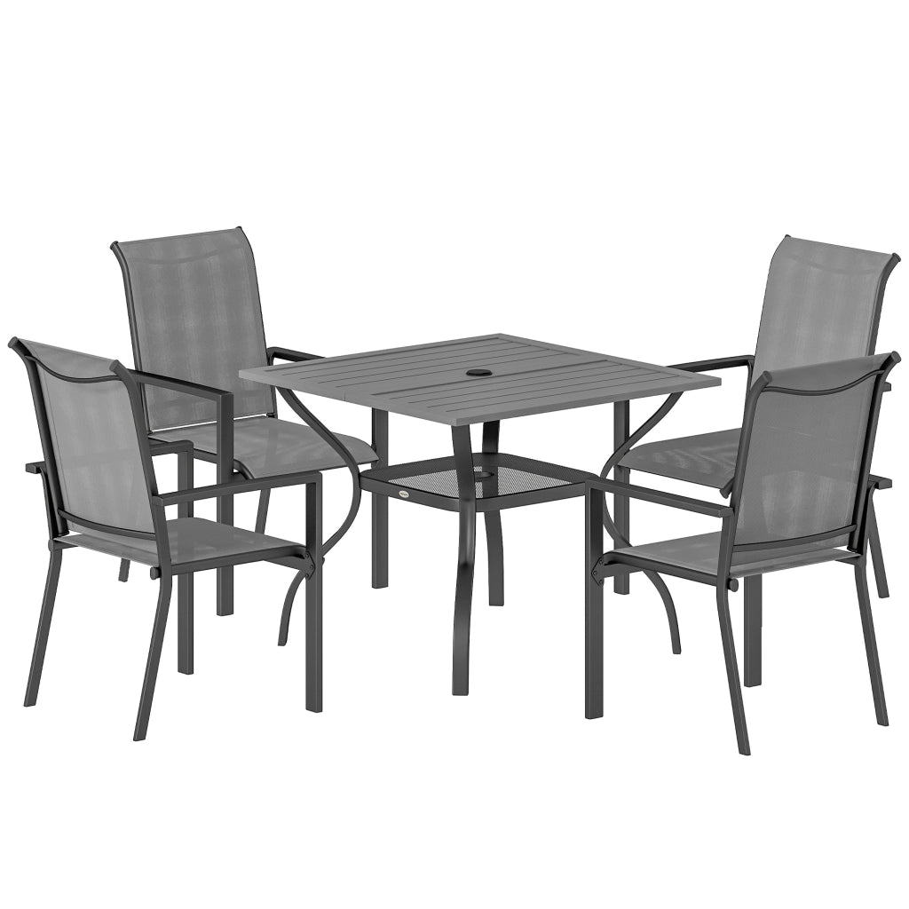 Set da Giardino 5 Pezzi in Acciaio con Tavolo e Sedie Impilabili ¨C Zephmum ¨C Grigio