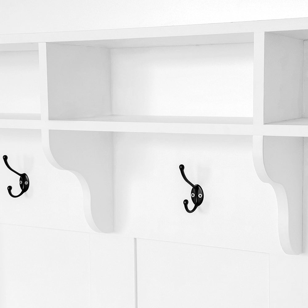 Armadio con panca e scarpiere - Xylo - H190xL120xP40 cm - Bianco - 3 ganci e ripiani