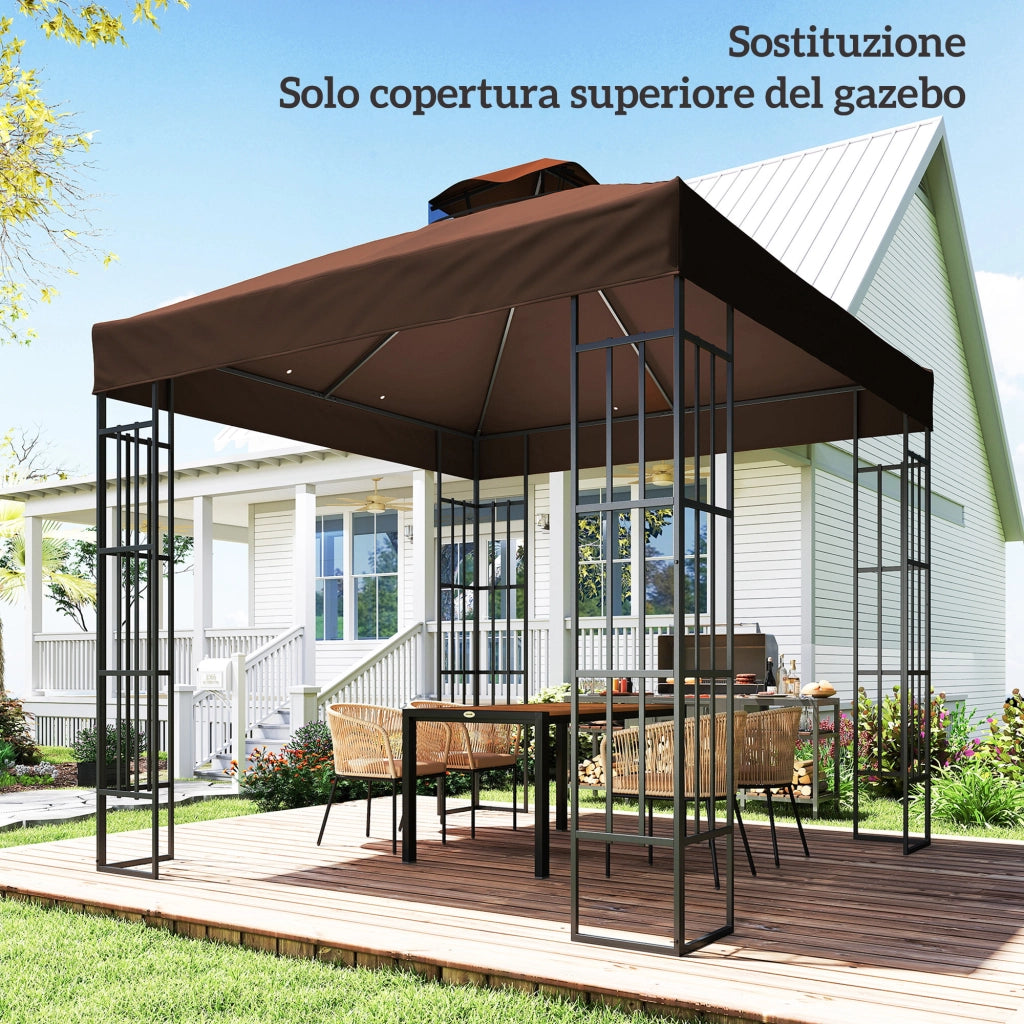 Gazebo da Giardino 3x3m 2 Livelli ¨C zephmum ¨C Poliestere UPF30+ color Caff¨¨