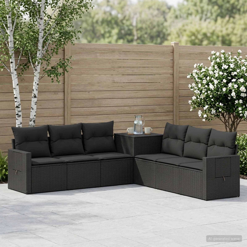 Set di divani 7 pz Nero Rattan sintetico e Acciaio 3448794