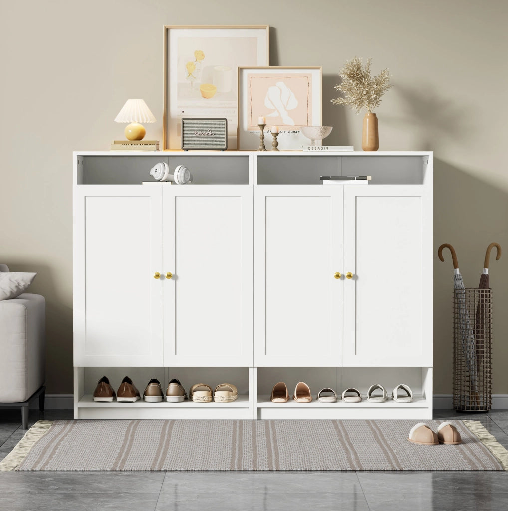 Scarpiera con ripiani regolabili e 2 ante; 146 x 34 x 109 cm; bianco