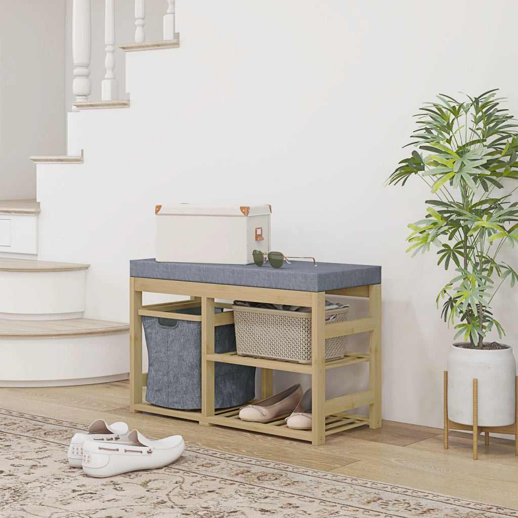 Scarpiera con Panca Seduta e Cesta Estraibile ¨C Xylo ¨C Legno Naturale 69x30x45 cm