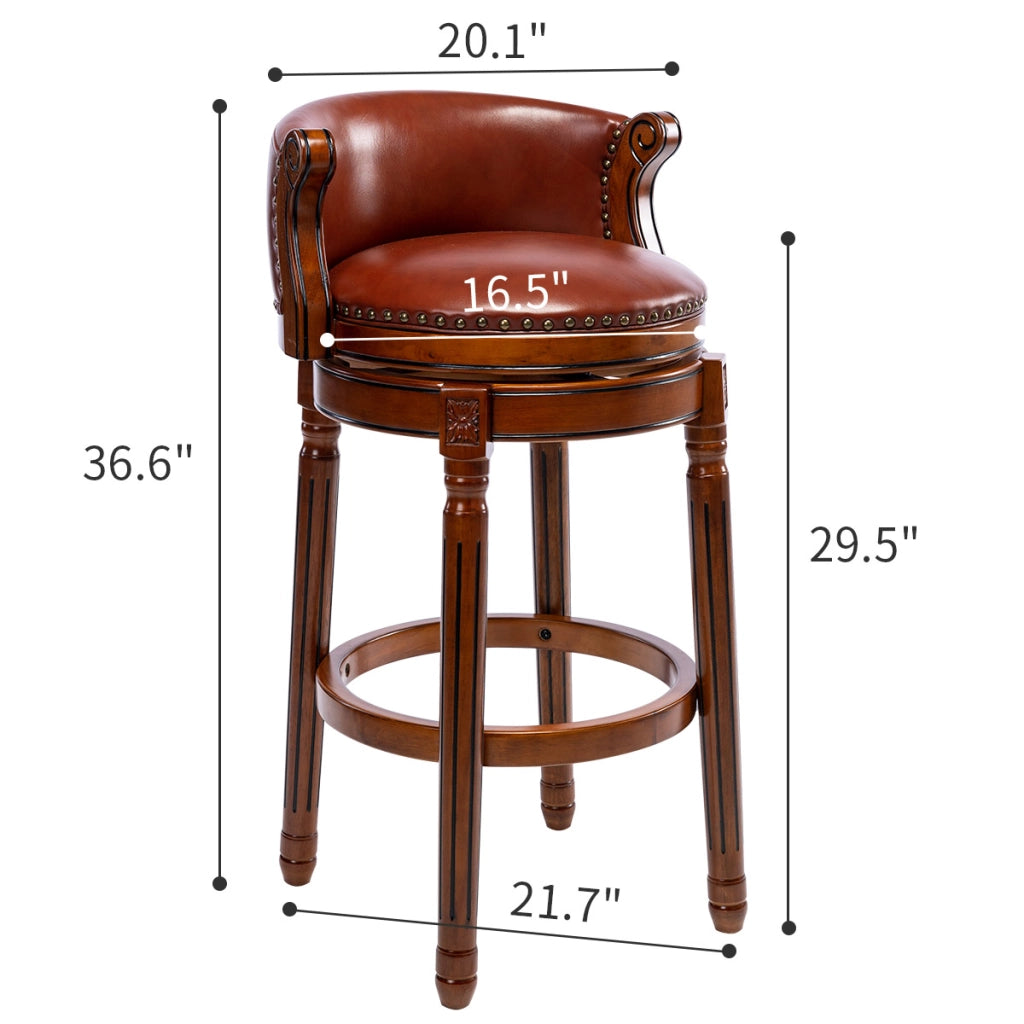 Sgabello da bar girevole a 360 gradi con schienale in pelle e legno marrone