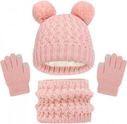 Set di cappello e guanti 3 pezzi, copricapo caldo per bambini con touchscreen e guanti, accessori invernali per ragazze e ragazzi da 2 a 8 anni, per sci e attività all'aperto