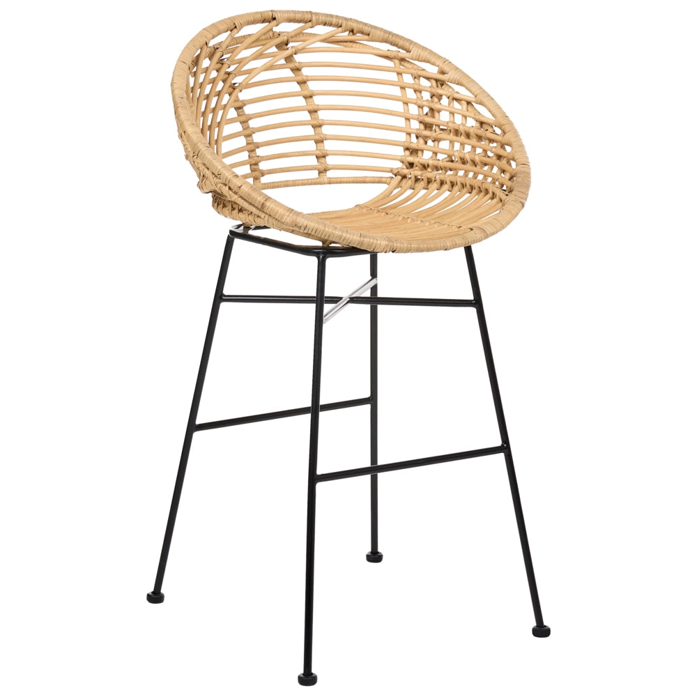 Set di 2 sedie da bar in rattan naturale con struttura in ferro, stile industriale e boho, per interni