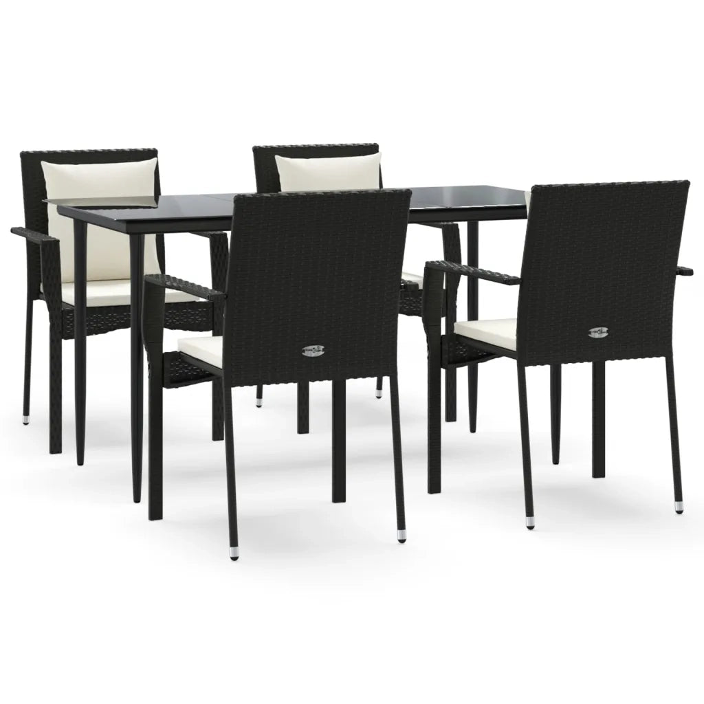 Set da Pranzo da Giardino 5 pz Nero con Cuscini in Polyrattancod mxl 76439
