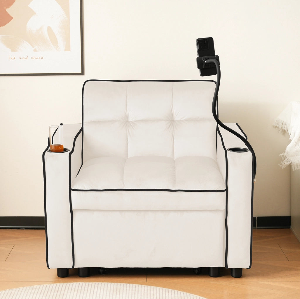 Poltrona letto estraibile 3 in 1 beige con portabicchieri