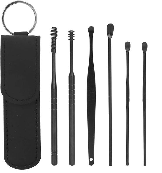 Set di rimozione del sebo auricolare portatile - Cucchiaio a forma di U - Cucchiaio a spirale - Acciaio inossidabile - Scatola di conservazione - Pulizia dell'orecchio - Pulitore auricolare