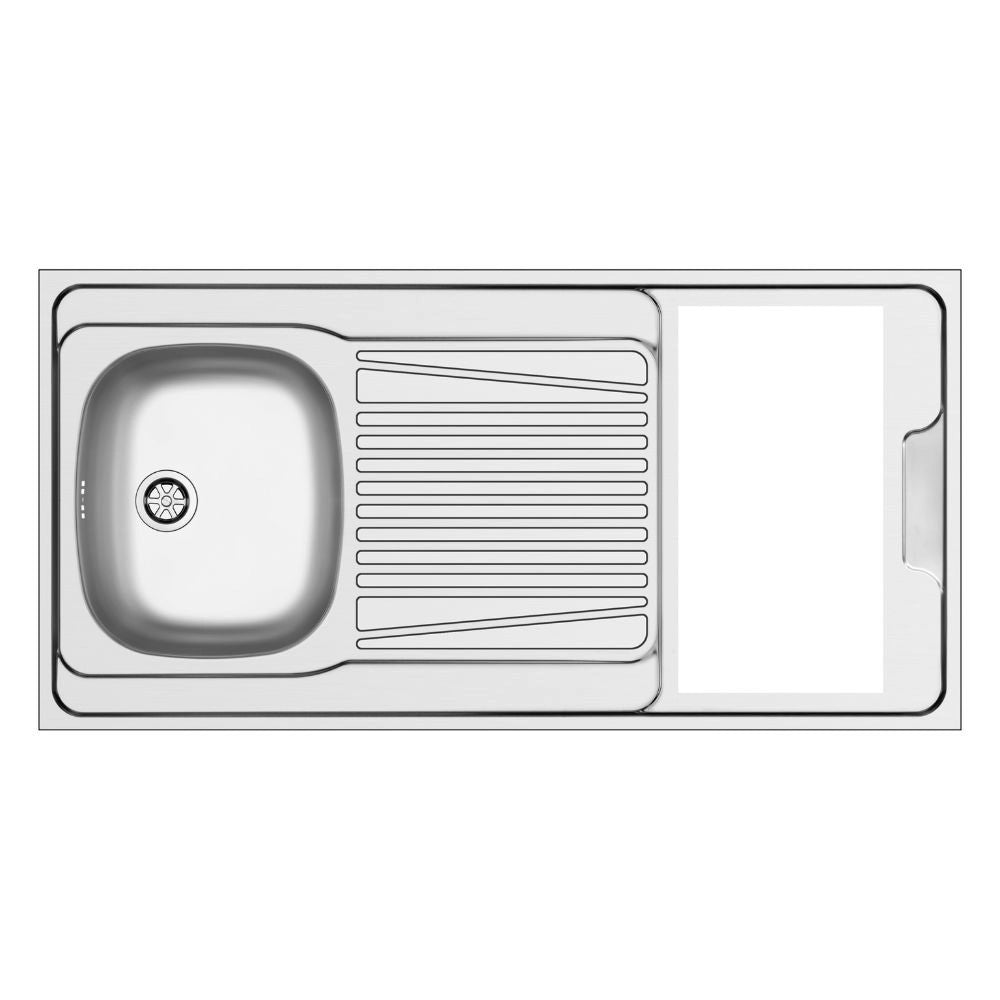 Cucinino Indiano120K30 bianco frassinato con top inox e piano cottura a gas in vetro