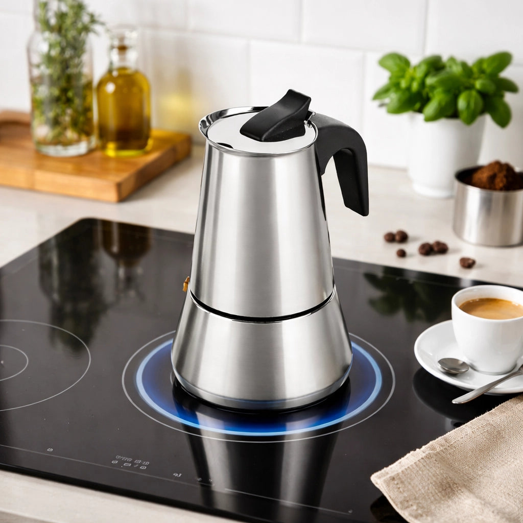 Macchina Caffè Espresso Moka 4tazze Induzione in Acciaio Inox