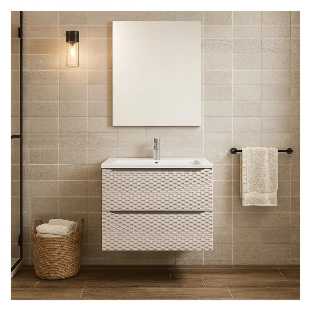 Set da bagno YOKA beige: mobile sottolavabo 90 cm + lavabo incassato