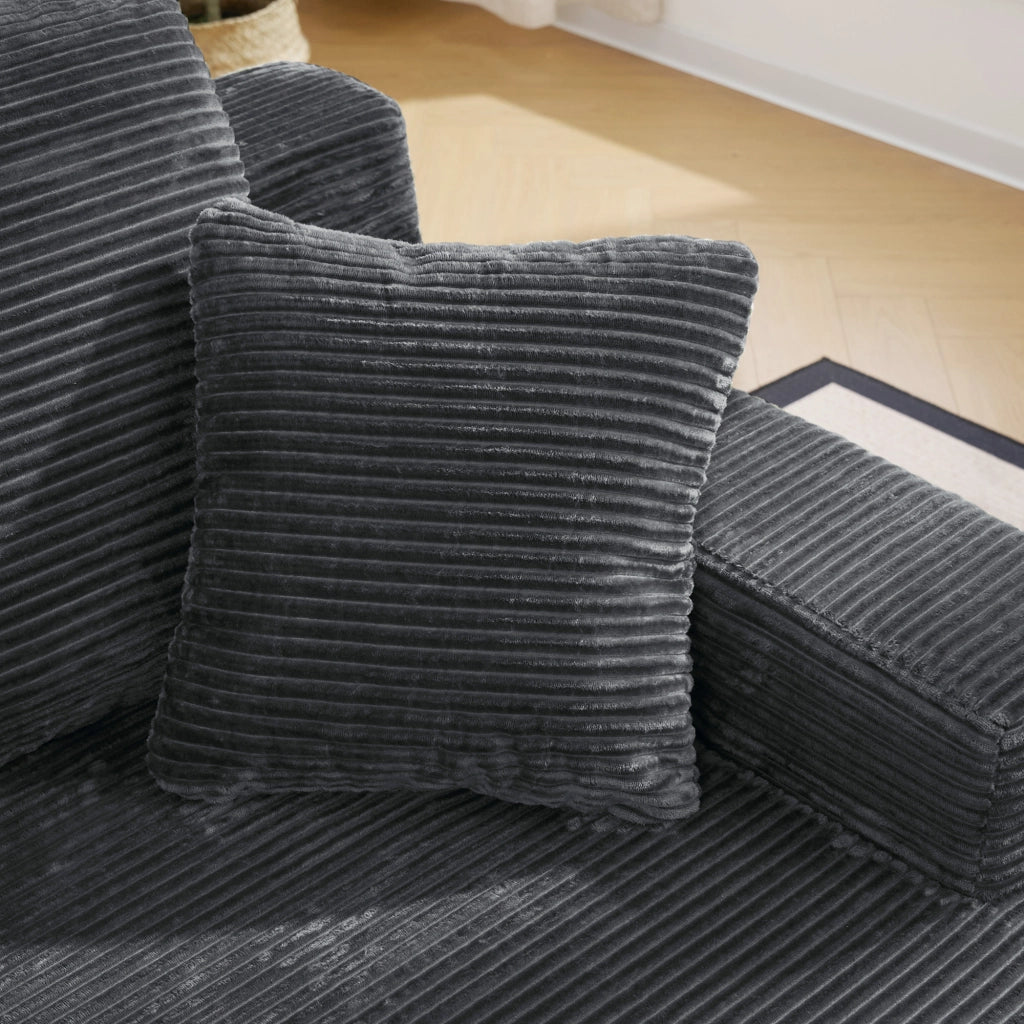 DIVANO in corduroy grigio scuro con tasche laterali e 3 cuscini