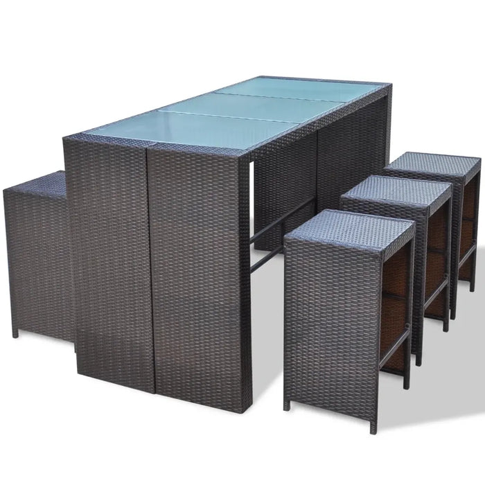 Set da Bar da Giardino 7 pz con Cuscini in Polyrattan Marrone cod mxl 35257