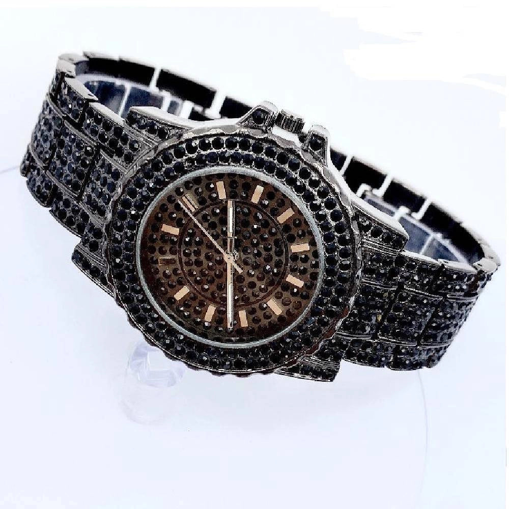 Trade Shop - Orologio Da Polso Zcc Analogico Donna Quarzo Acciaio Moda Brillantinato Nero -