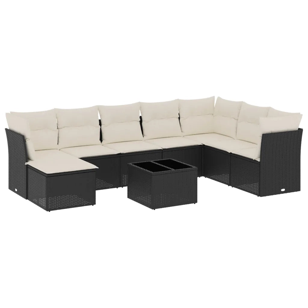 Set Divani da Giardino 9 pz con Cuscini Nero in Polyrattan 3249895