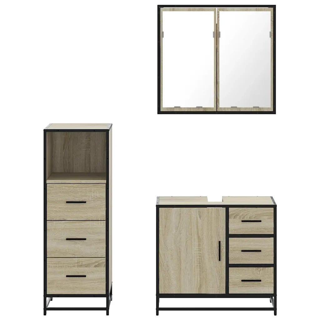 Set Mobili da Bagno 3 pz Rovere Sonoma in Legno Multistrato