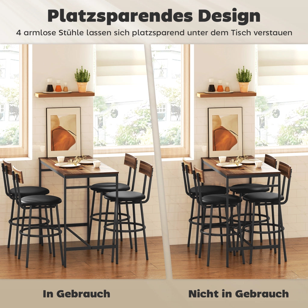 Set tavolo bar con 4 sedie ¨C zephmum ¨C design industriale, legno e acciaio, marrone