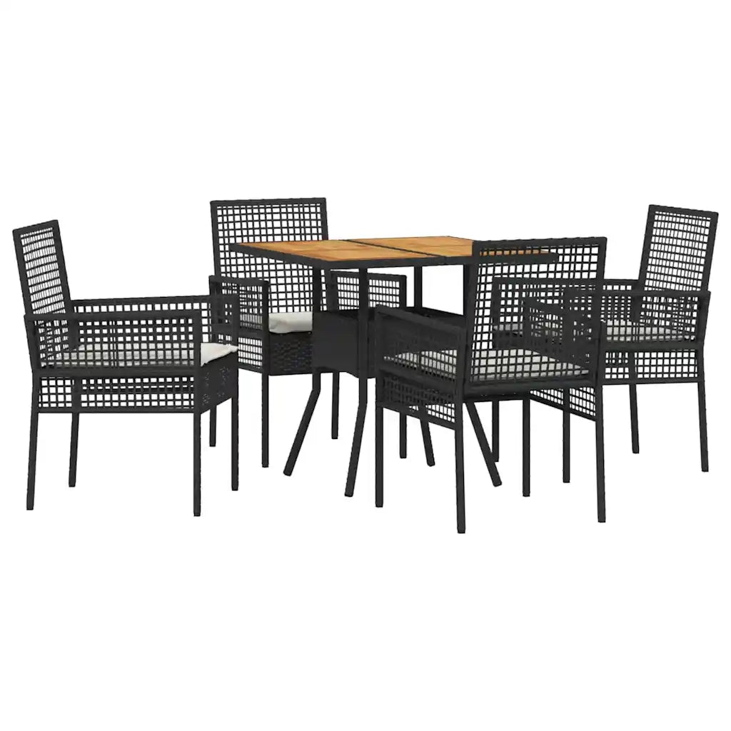 Set da Pranzo per Giardino 5 pz | Set Salotto da Giardino Nero polyrattan