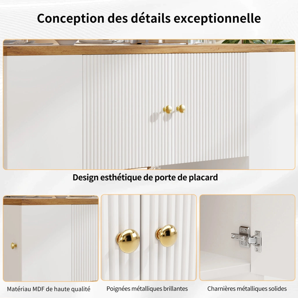 Isola da Cucina con 2 Ante; Cassetti; Ripiani Regolabili e Piano Pieghevole; in MDF e Metallo; Bianco