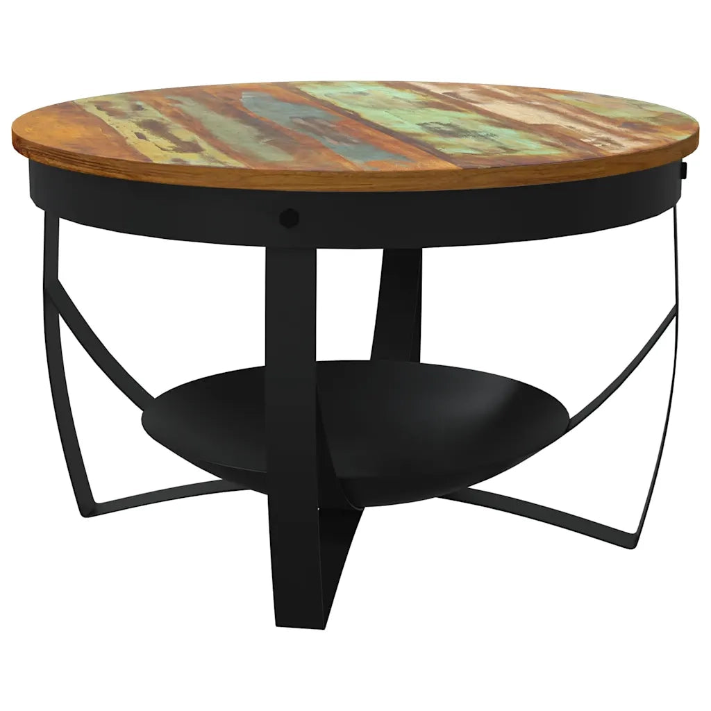 Tavolino da Salotto Ø68x43 cm in Legno Massello di Recupero