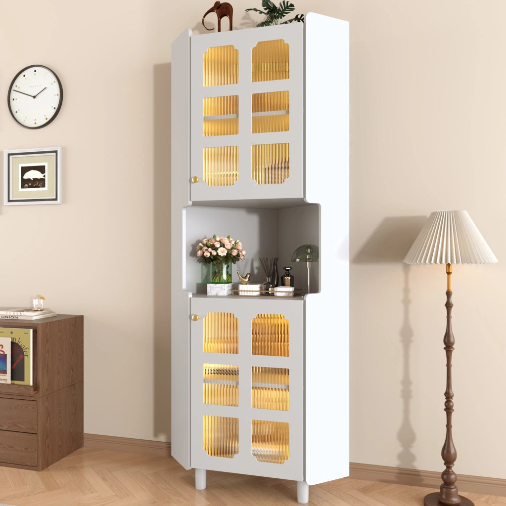 Mobile angolare contenitore bianco con LED, 63,5x157,5 cm, MDF