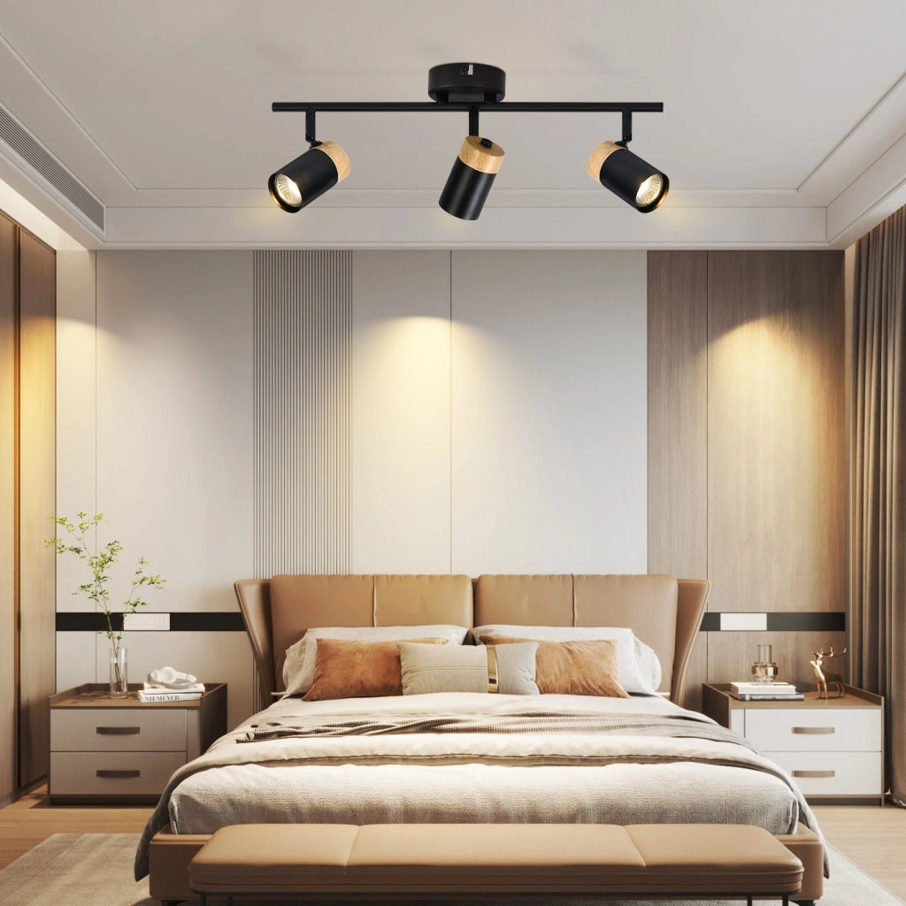 ZMH Lampada da soffitto a sospensione 3 fiamme legno GU10 orientabile 330° per camera letto