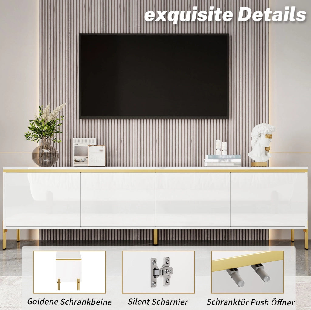Mobile TV bianco lucido 170x38x50 cm con 4 ante e passacavi