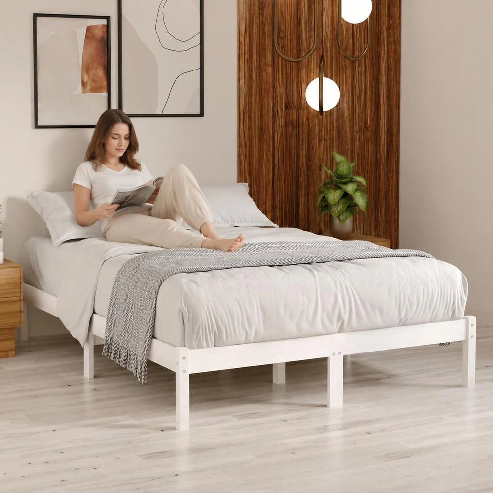 Solid Wood Bed, White Pine Wood, 140x190 Cm