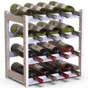 Cantinetta Portavino in Legno Bambù Bianco con 16 Scomparti Bar Portabottiglie