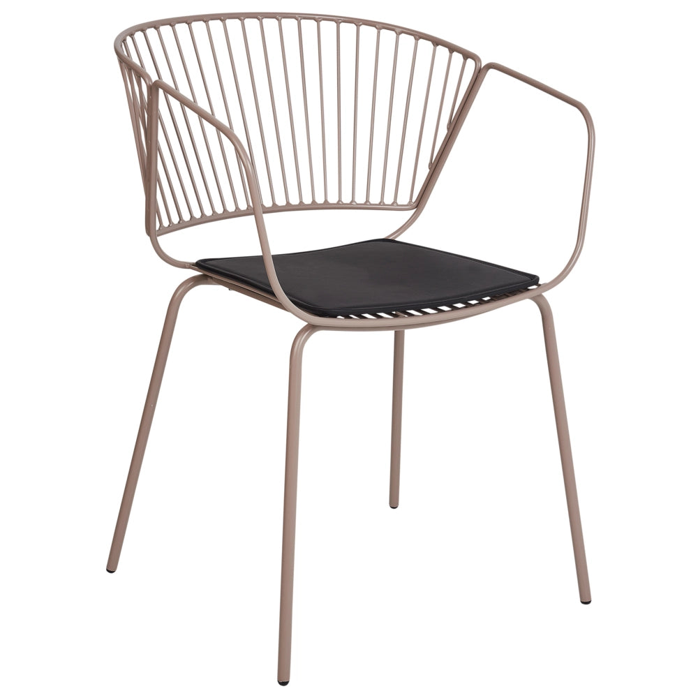Set di 2 sedie da pranzo in metallo beige con design a filo in ecopelle nera con cuscinetto per sedili in stile industriale e glam.